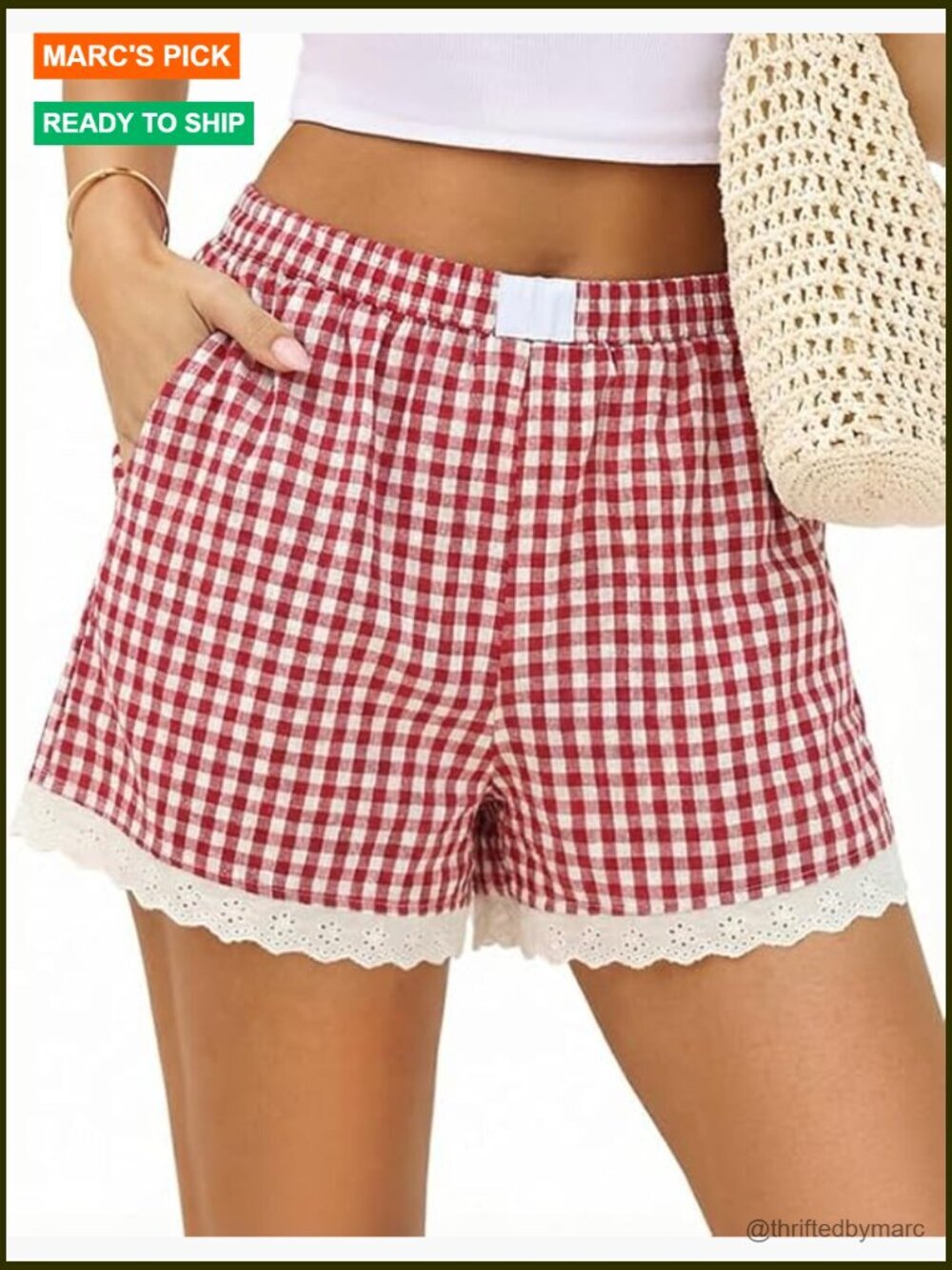 Womens Cotton Pajama Shorts Gingham Boxer with Pockets Elastic Waist Soft
